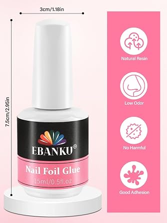 EBANKU 30ML Nail Foil Glue for Nail Art, Foil Transfer Gel Nail Foil Transfer Nail Art Glue Soak Off Nail Art Manicure DIY Enthusiasts for Women, No LED Lamp Required