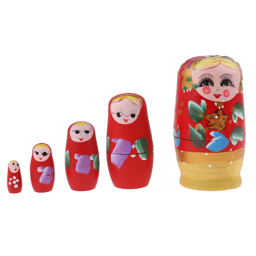 Buy Kawn Set of 5PCS Woman Lady Printed Wooden Blank Russian Nesting