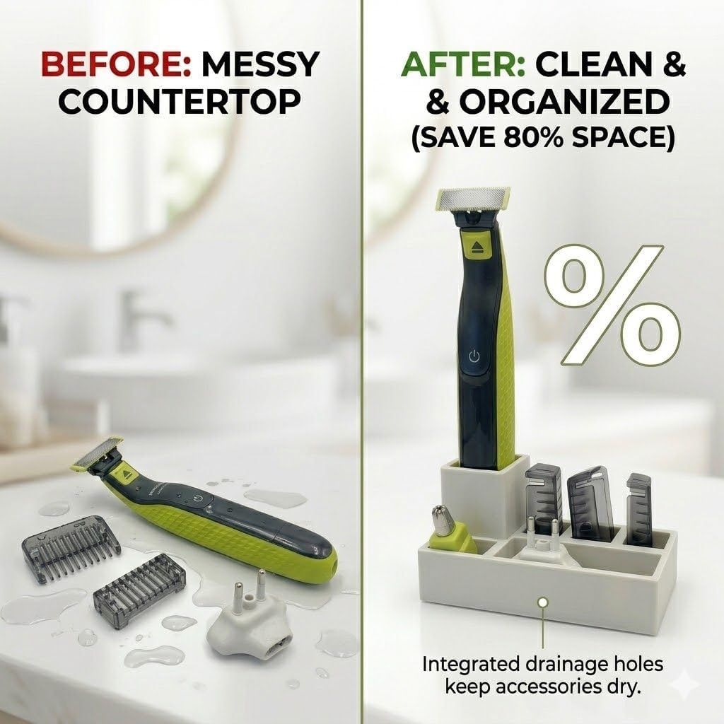 Minimalist Shaver Stand for Philips Norelco OneBlade, Wall Mounted with Strong Adhesive, Space-Saving Bathroom Organizer, Freestanding Razor Dock (Stand Only)
