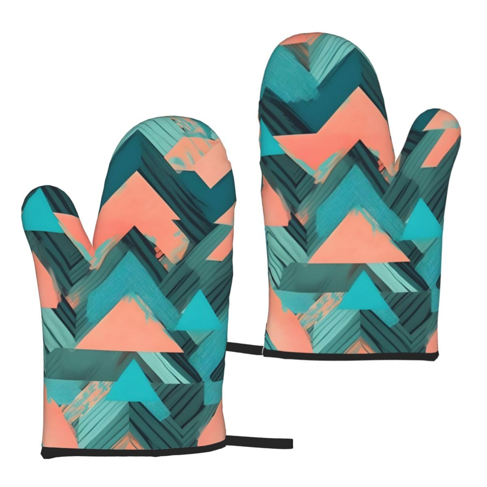 Coral And Teal Arrows Print Heat Resistant Universal Fit Oven Microwave Gloves Home Cooking Baking Grilling