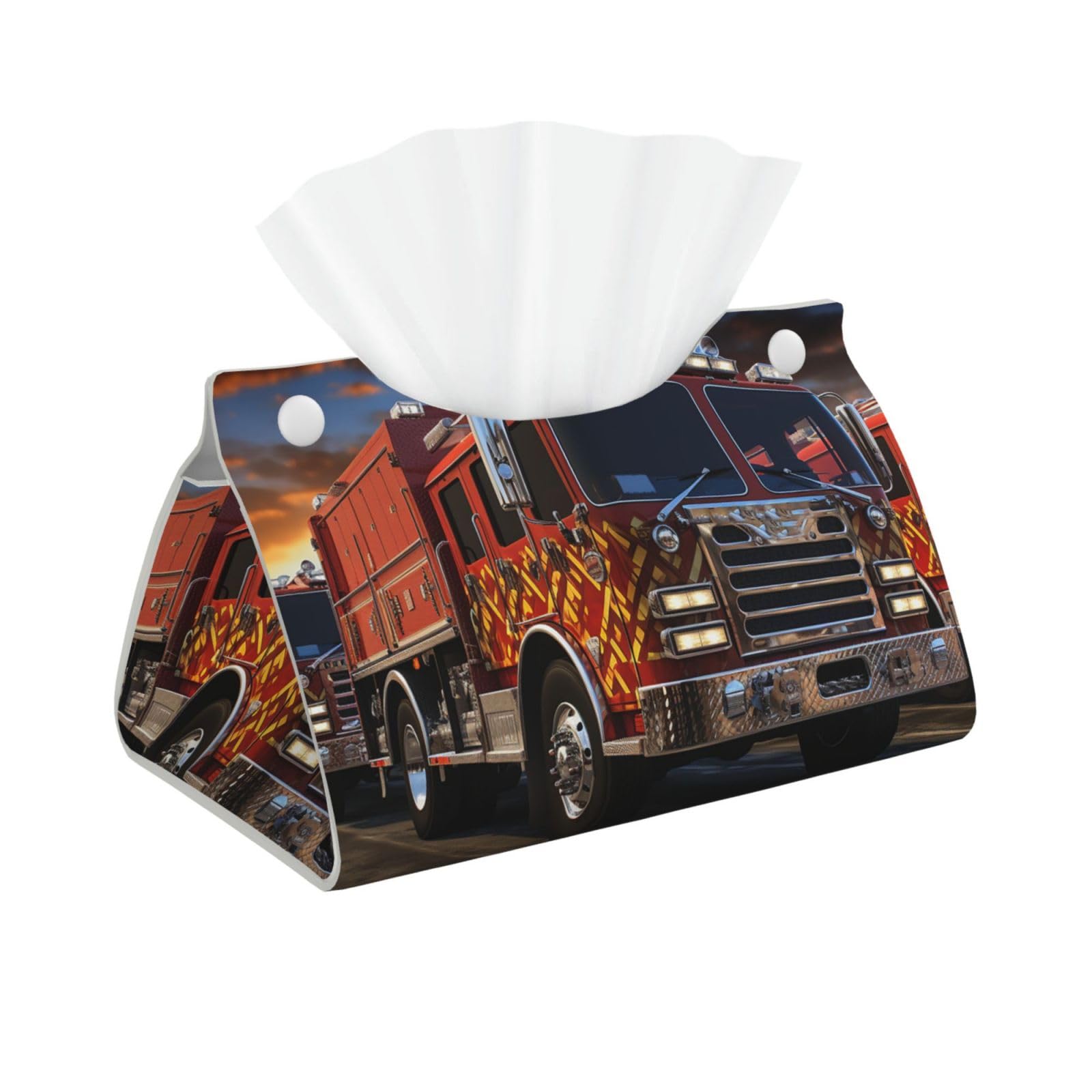 Pu Leather Tissue Box Cover, Fire Truck Rectangle Tissue Case Covers Decorative Tissue Box Holder Waterproof Tissue Holder Organizer for Bathroom Home Office