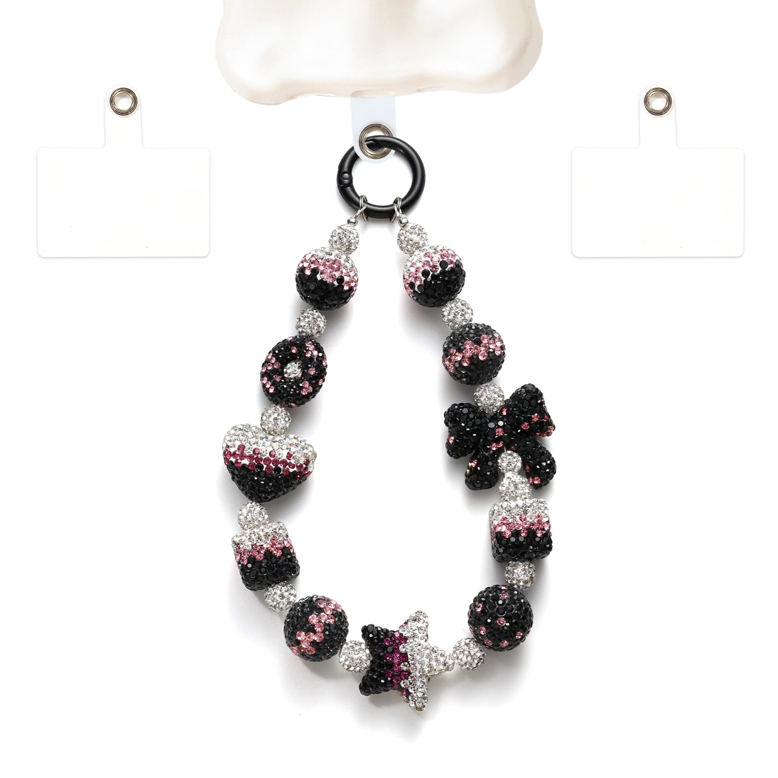 XODITO Black Pink Phone Charm with Diamond Bead