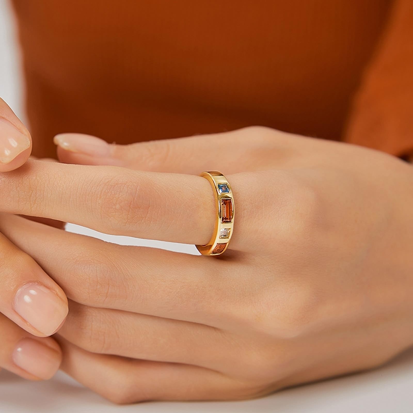 9 Karat/14 Karat/18 Karat Gelbgold Ring Labgeschaffener Saphir Orange, Rings Jahrgang