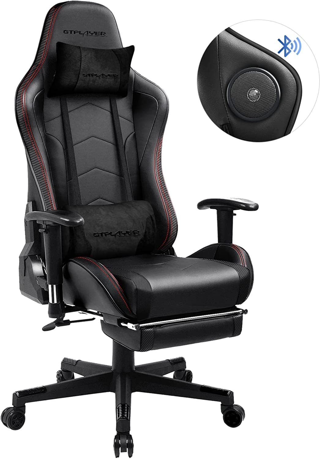 GTPLAYER Silla Gaming con Reposapies Escritorio Oficina Gamer Ergonomica con Cojín Reposabrazos 3D Ajustables Respaldo Reclinable Multifuncional Negro