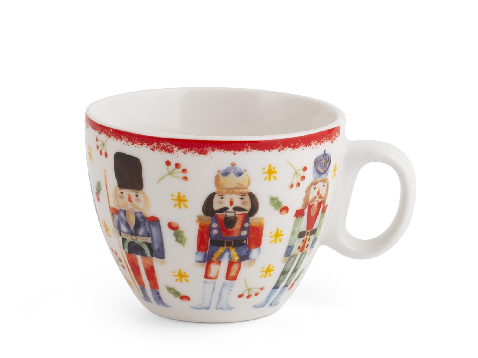 H&H, set 12 tazze te' Noel, tazze natalizie, tazze decorate, decori assortiti, in porcellana New Bone China, 220 cc