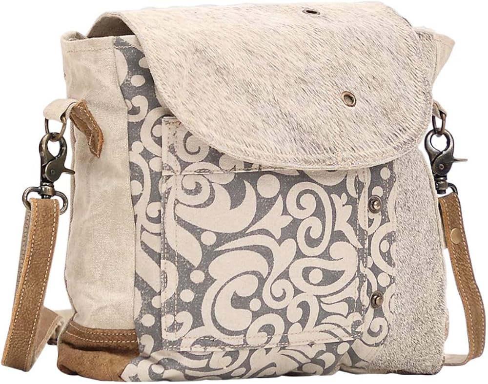Myra Bag Factual Upcycled Canvas & Cowhide Messenger Bag
