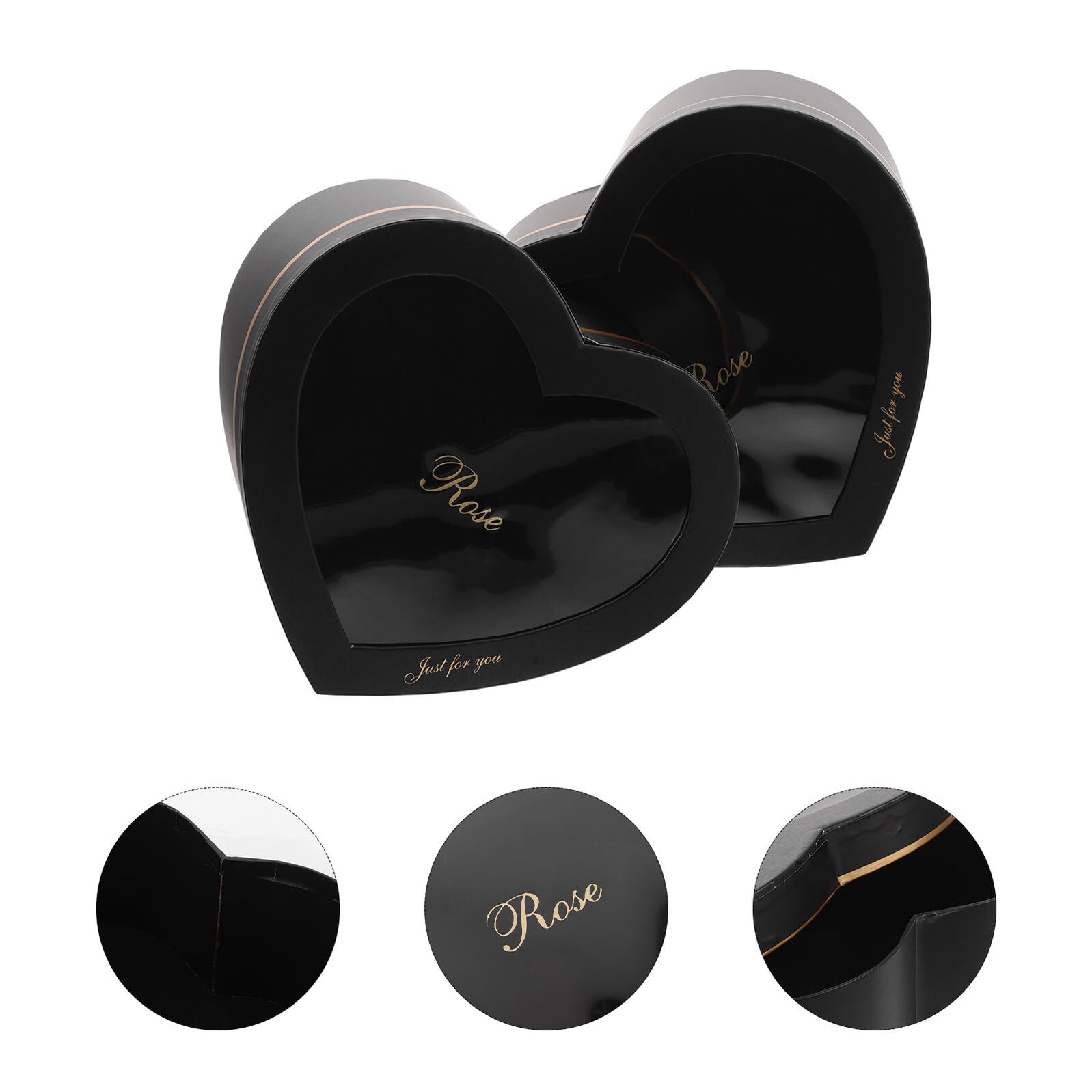PAMINGONO Herzförmige Geschenkboxen aus schwarzem Papier mit transparentem Fenster Selbstgemacht Valentinstag Geschenkbox für Blumen Parfum und Make up 2 Stück (Großformat Klein)