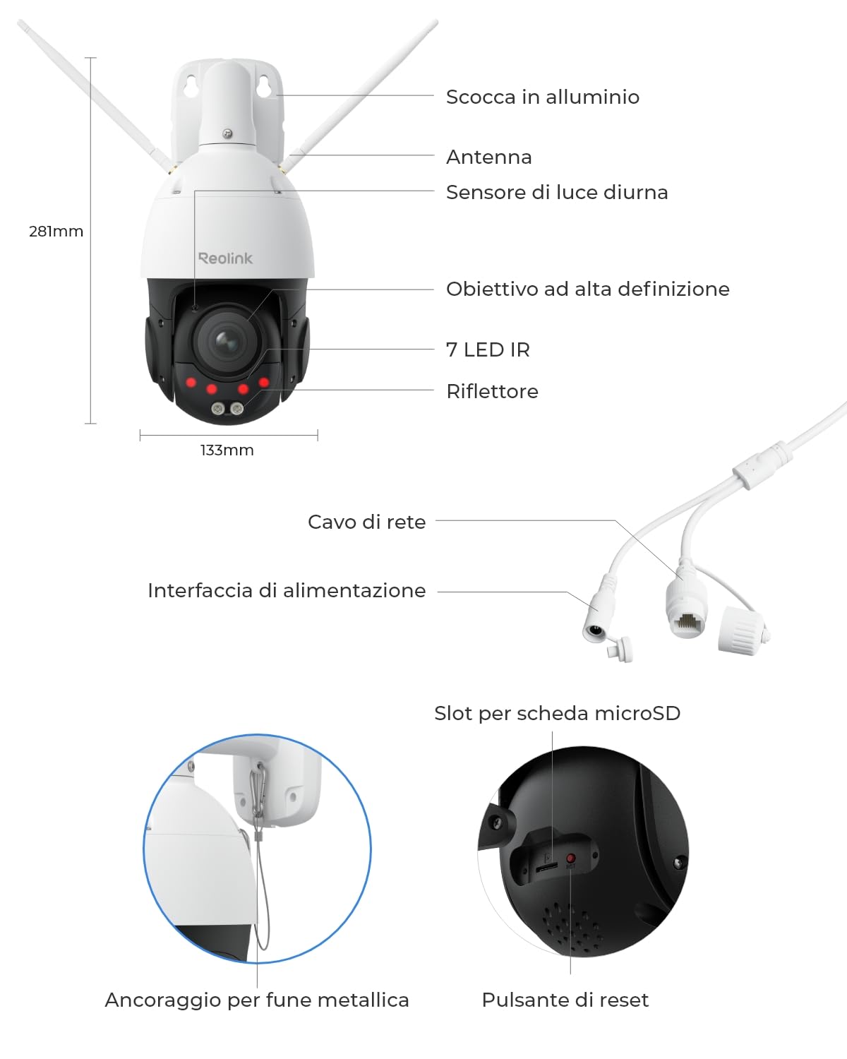 Reolink 4K 8MP Telecamera Wi-Fi Esterno con Zoom Ottico 5X, Auto-Tracking | Pan 360° e Tilt 90°, Dual-Band Wi-Fi 6, Notturna a Colori/Infrarossi, Audio Bidirezionale, Rilevamento Smart, RLC-823S1W