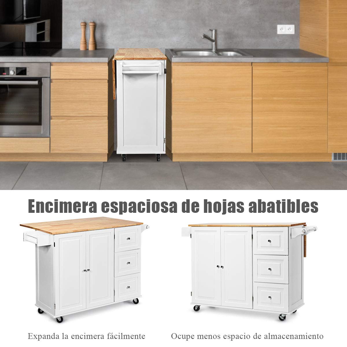 COSTWAY Carro de Cocina con Ruedas Carrito Auxiliar Carro de Servicio Multiuso Aparador Buffet para Comedor Restaurante (Blanco)