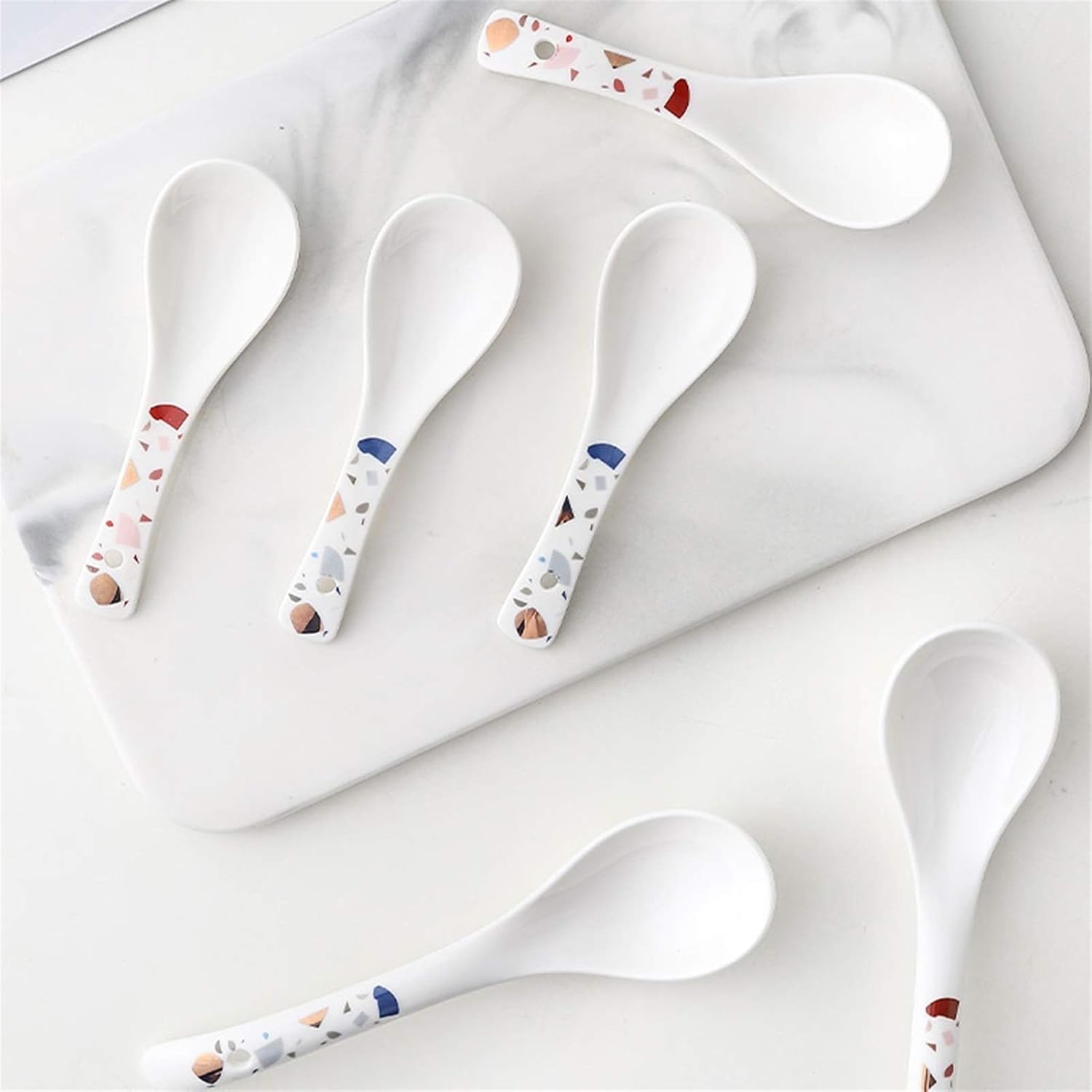 Scoop Ceramic Soup Spoon Set Household Rice Spoon 10 Pieces Nordic Creative Porcelain Soup Spoon 5.3 Inches Long Soup Spoon (Color : A)