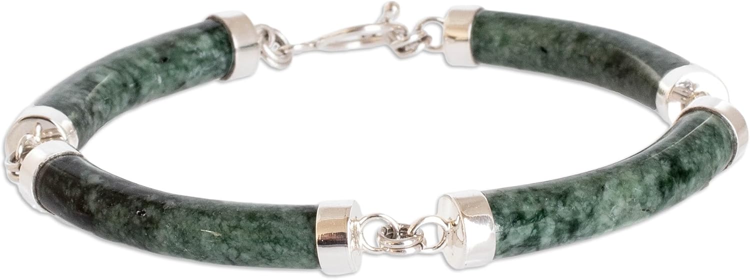 NOVICA Artisan Handmade Jade Link Bracelet Artisan Crafted Green Sterling Silver Guatemala [7.5 in L x 0.2 in W] ' Natural Connection'