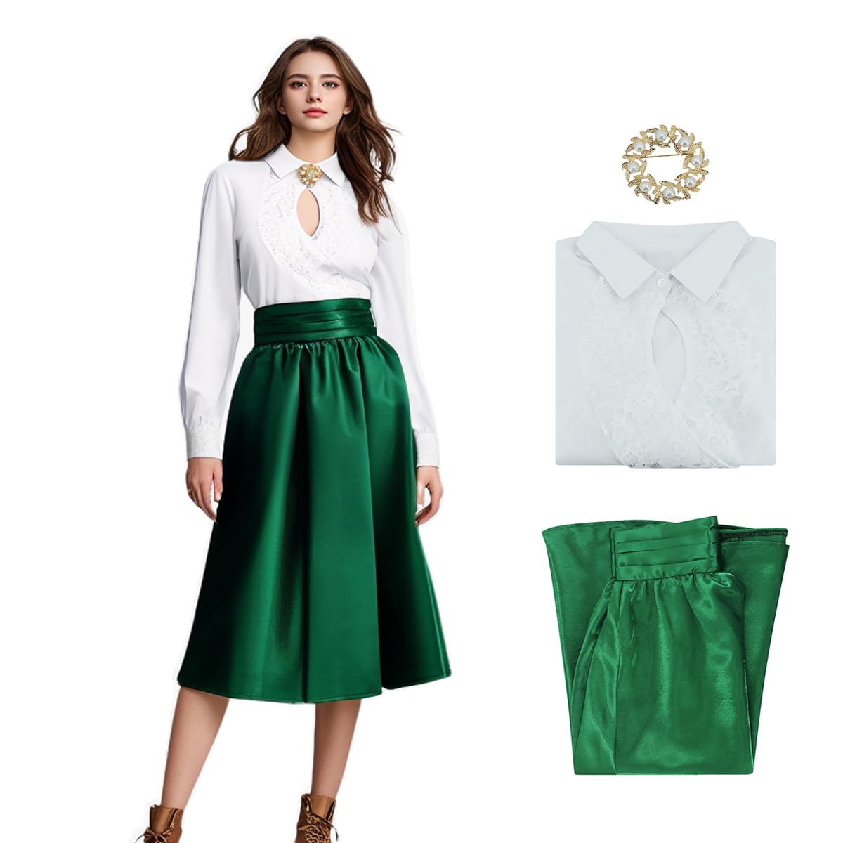 Ellen Costume Christmas Vacation Ellen Shirt Skirt Brooch Set Vintage Dress for Women