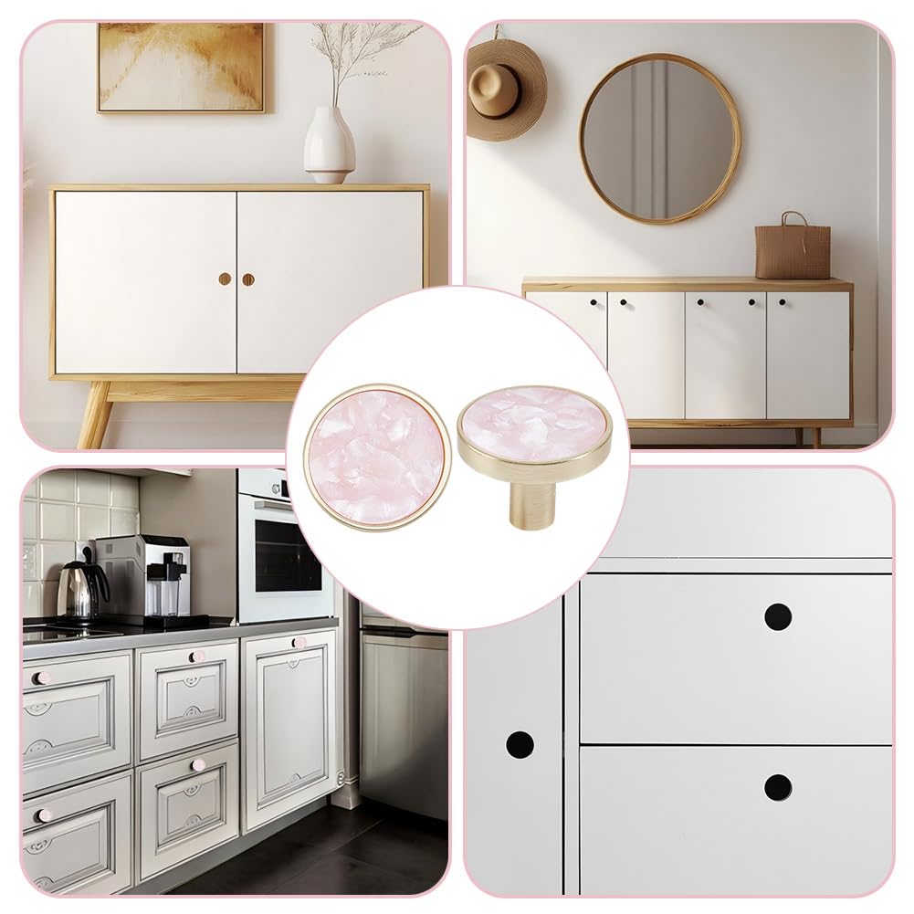 DELORIGIN 4 Packs Drawer Knobs Gold Dresser Knob Zinc Alloy Pulls Handles Mother of Pearl Furniture Knobs Accessories for Kitchen Cabinet Dresser Drawers Door Decorative,1.2" Diameter,Pink - Image 4