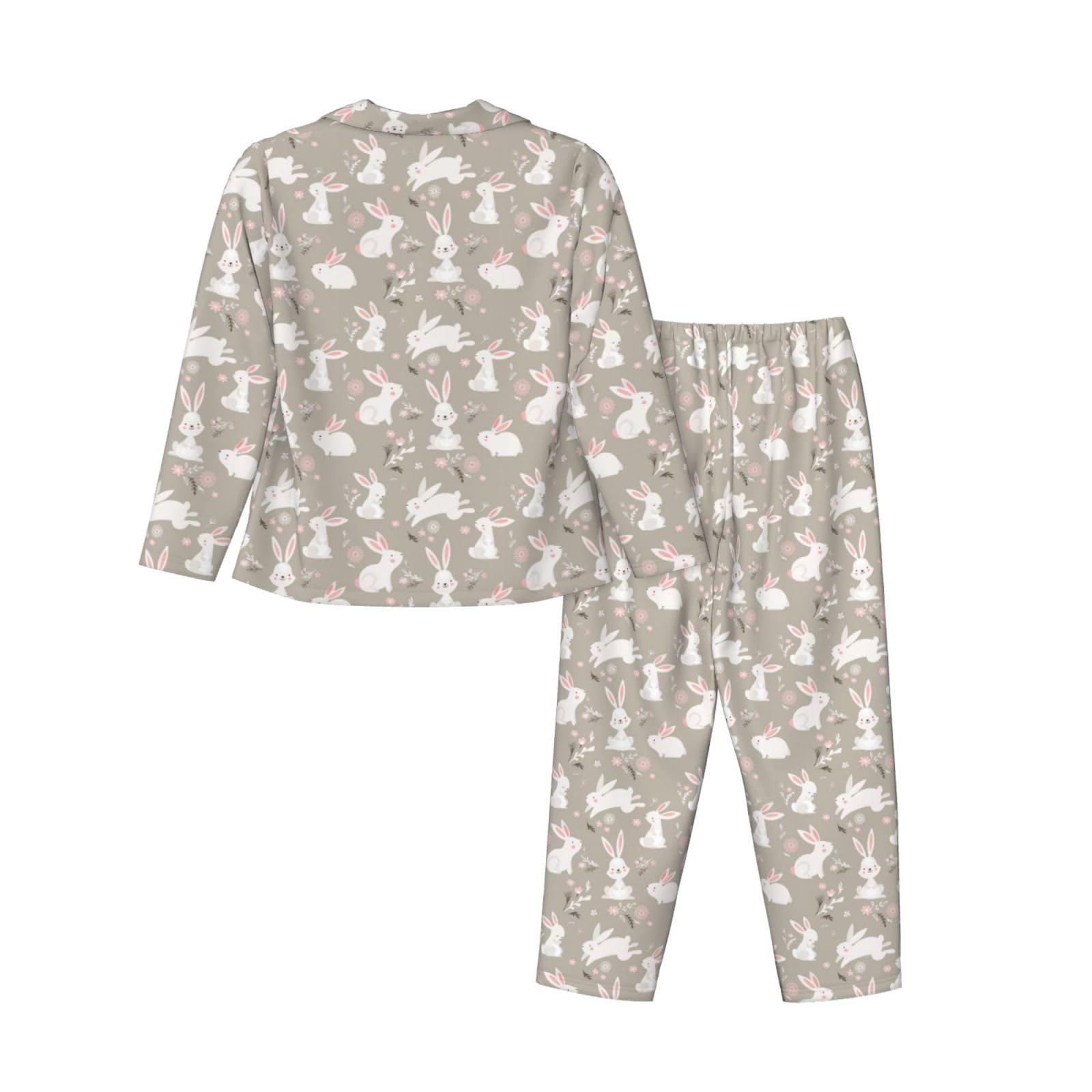 Coniglietto di Pasqua Stampa Floreale Delle Donne A Maniche Lunghe Pigiama Set Pigiameria Accogliente Homewear Casual Due Pezzi