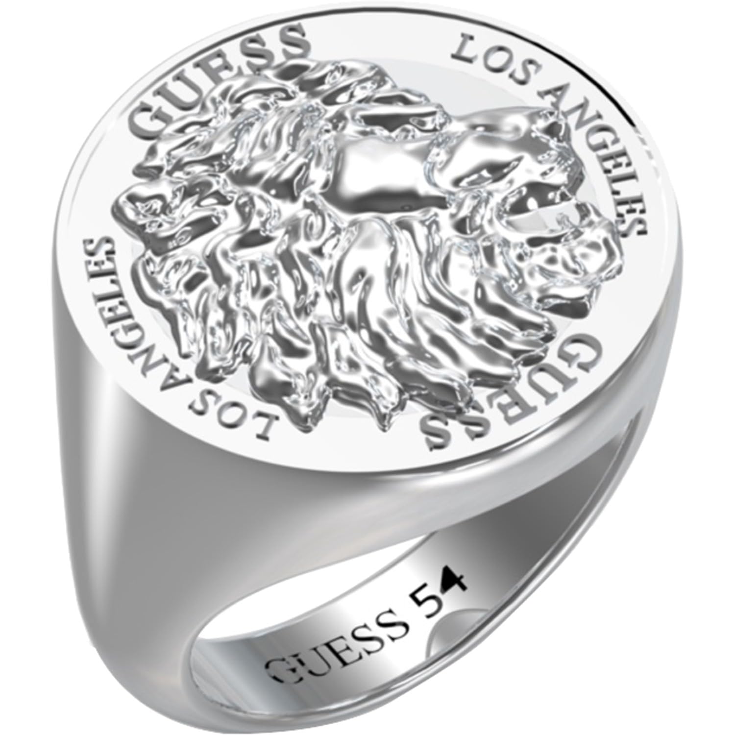 GuessColección LION KING. Anillo de acero inoxidable para hombre, plateado, el regalo para hombres con estilo.