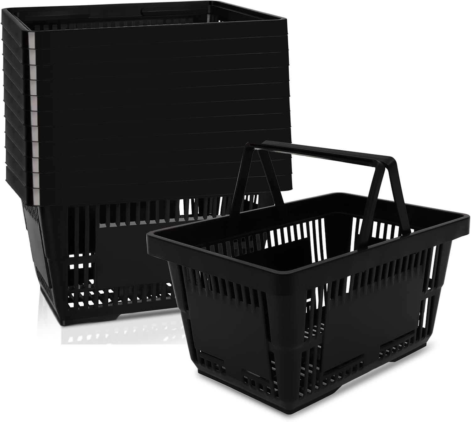 12PCS Shopping Baskets with Handles, 21L Durable Plastic Shopping Cart, Portable Grocery Basket for Supermarket Retail Shop Book Store Laundry, Black 21L Black