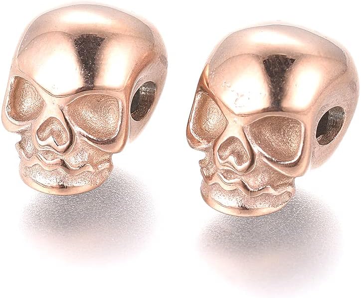 Cheriswelry 10pcs Skull Head Antique Silver 304 Stainless Steel European Beads Smooth Skeletons Skull Metal Loose Spacer Beads Charms 14x9mm for DIY Bracelet Necklace Jewelry Making