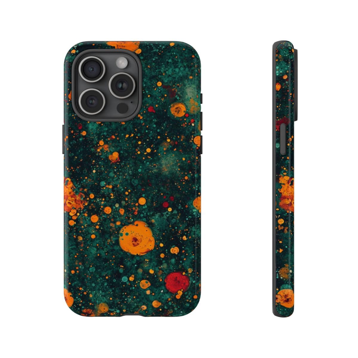 Coque iPhone 15 Pro Max motif abstrait bulles orange et bleu sarcelle résistant - 4