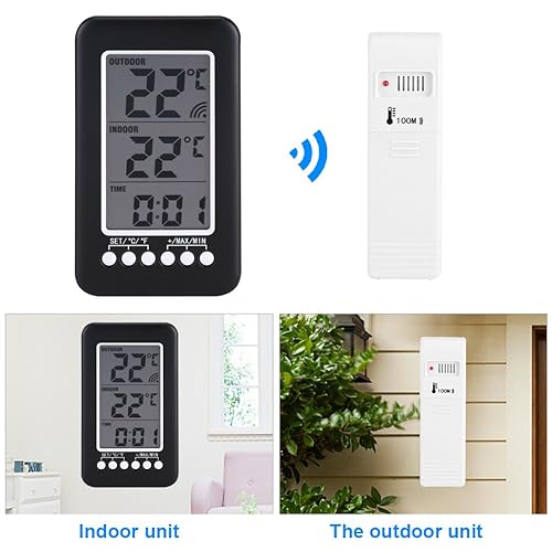 Miniatura 2 de Termómetro Sensor LCD Digital Estación Meteorológica Reloj Medidor de Temperatura Transmisor para Casa Oficina Baño Interior Exterior