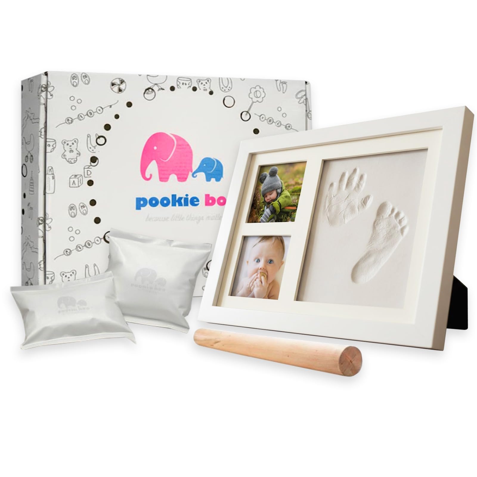 Cornice Impronte Mani e Piedi Neonati con Cornice Foto Personalizzata in Legno con Portafoto da Tavolo e Kit Calco Mani Idea Regalo di Natale Nascita Bimbo Neonata Battesimo Baby Shower Kinder