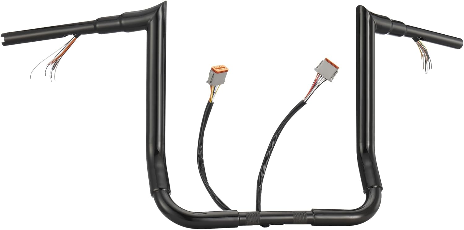 MoKitDora Street Electra Glide Prewired Ape Hanger Handlebar 14" Rise 1.5" Fat 1" Clamp Monkey Bagger Meathook Bars Compatible with Harley 1996-2006 Ultra Classic FLHX FLHT, Black