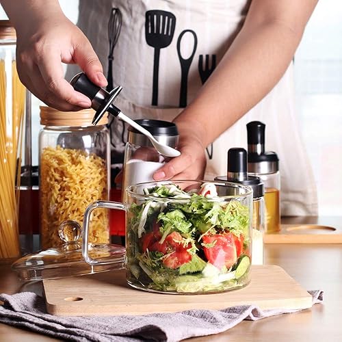 Miniatura 4 de Cuenco de vidrio de tamaño pequeño con tapa y asa, 44 onzas líquidas / 1.4 L para fideos, pasta, sopa, cereales, frutas, sin BPA, horno microondas