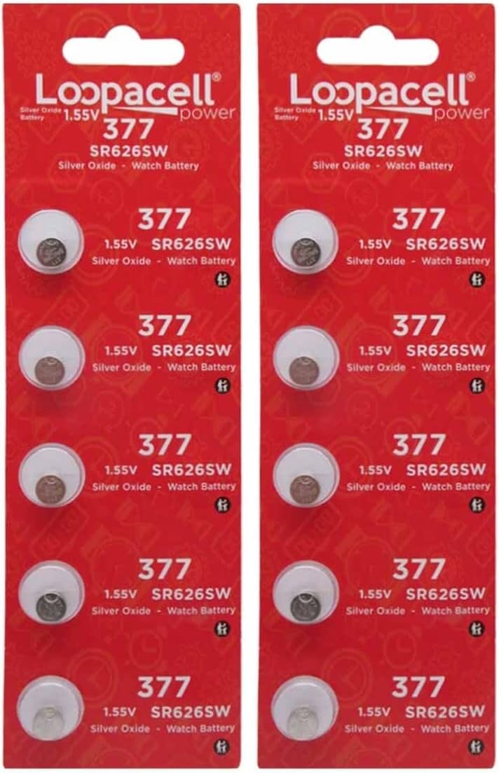 LOOPACELL 377/376 / SR626W / SR626SW / Silver Oxide Watch 10 Batteries