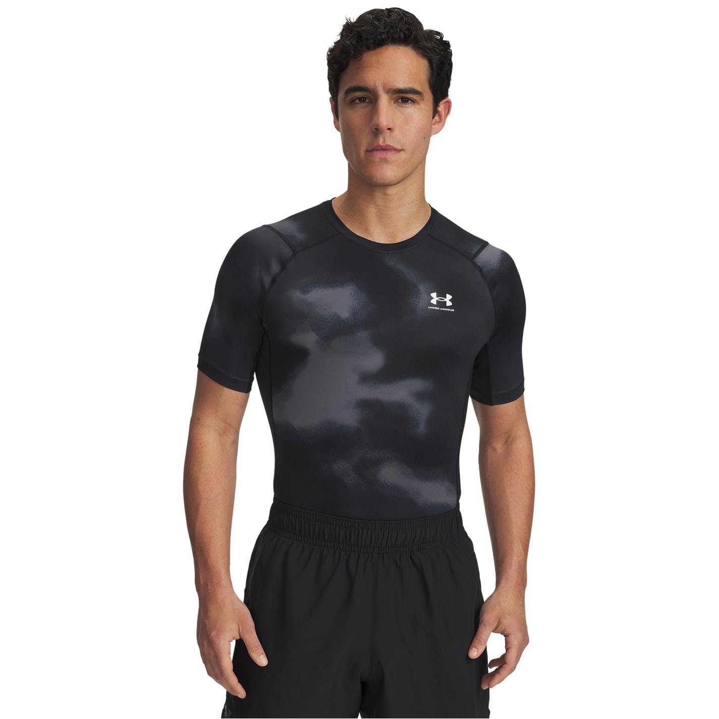 UA HG Armour Printed SS - Black / / White - MD