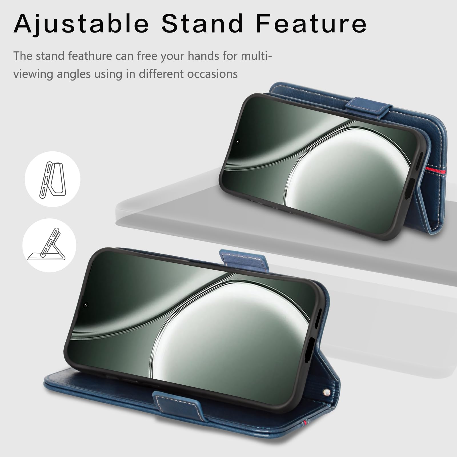 Cover Per Realme GT 6/Realme GT 6T, Custodia Flip Pelle Portafoglio, Magnetica Libro Slot Schede Per Realme GT 6 Cover, Silicone TPU Bumper Wallet con Supporto Antiurto Case Per Realme GT 6T Blu