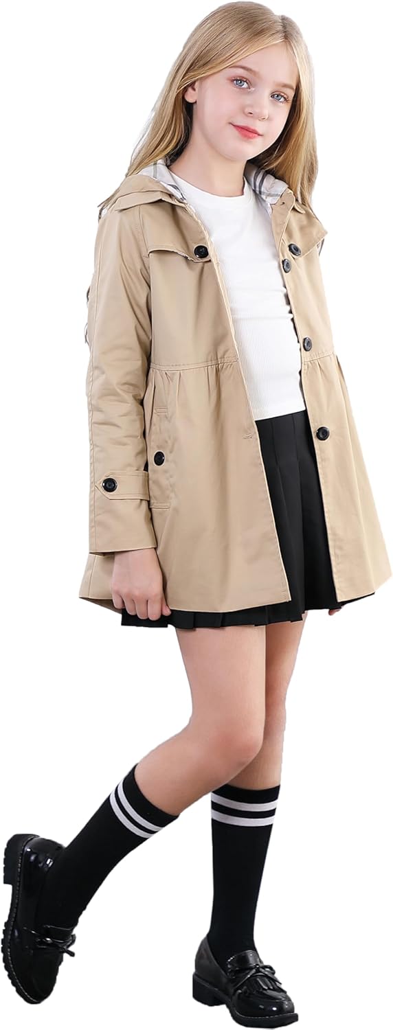 Betusline Girl's Single Breasted Trench Coat Dress Coat Outerwear, 2-14 Years - Image 3