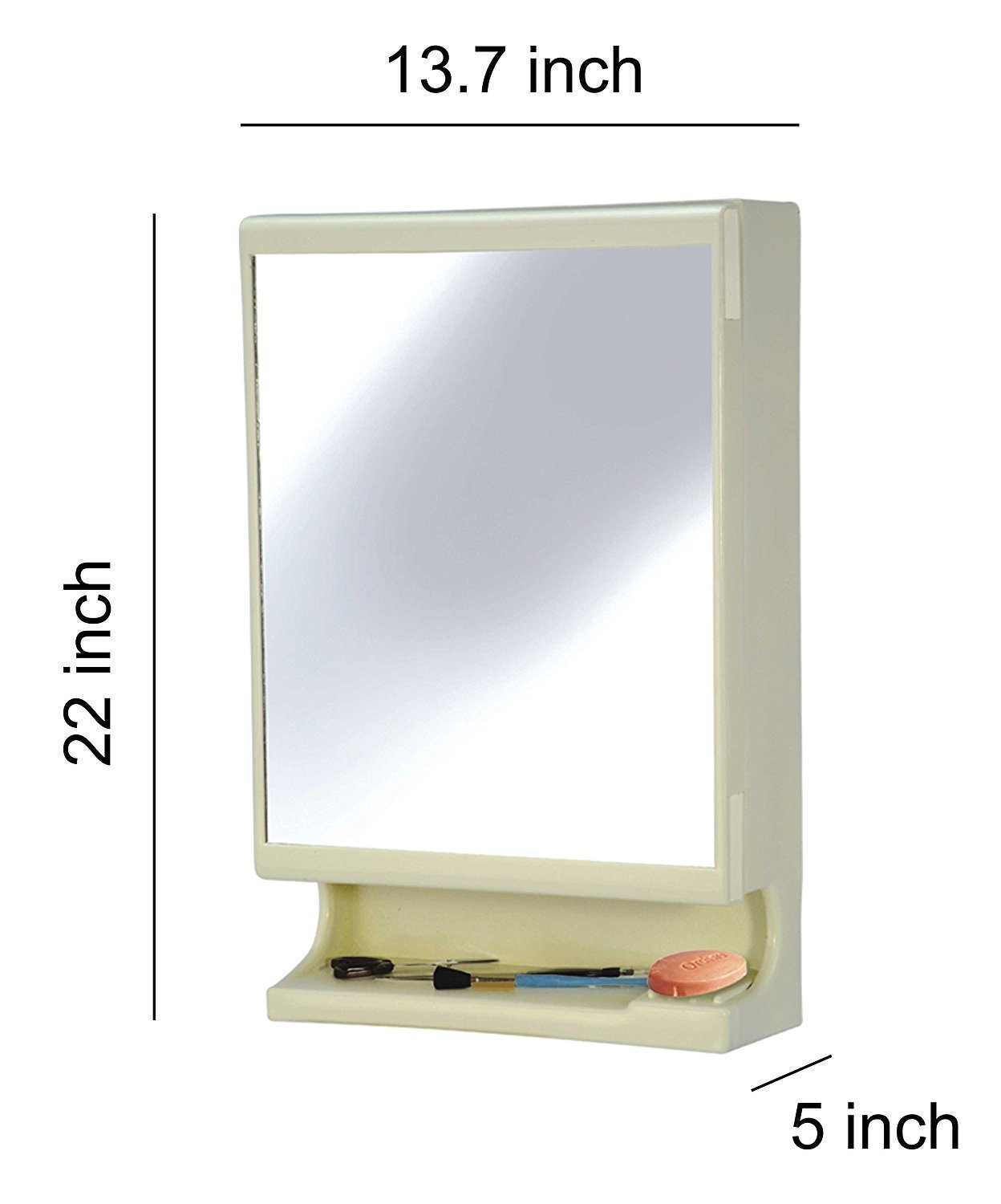 GRAZIA Bathroom Cabinet with Wall Mounting Mirror, Bathroom Shelves | Storage Organiser | Single Door | Storage for Medicine, Makeup, Toiletries 35x13x55cms, 3.5Kg (White) 1