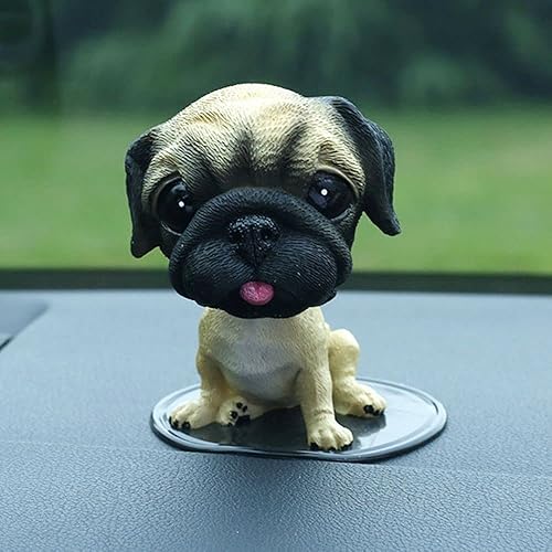 Miniatura 2 de gofidin Perro de resina, divertidos juguetes de pug de cabeza agitada, lindas muñecas de cachorro Bobblehead para adornos de automóvil y decoración