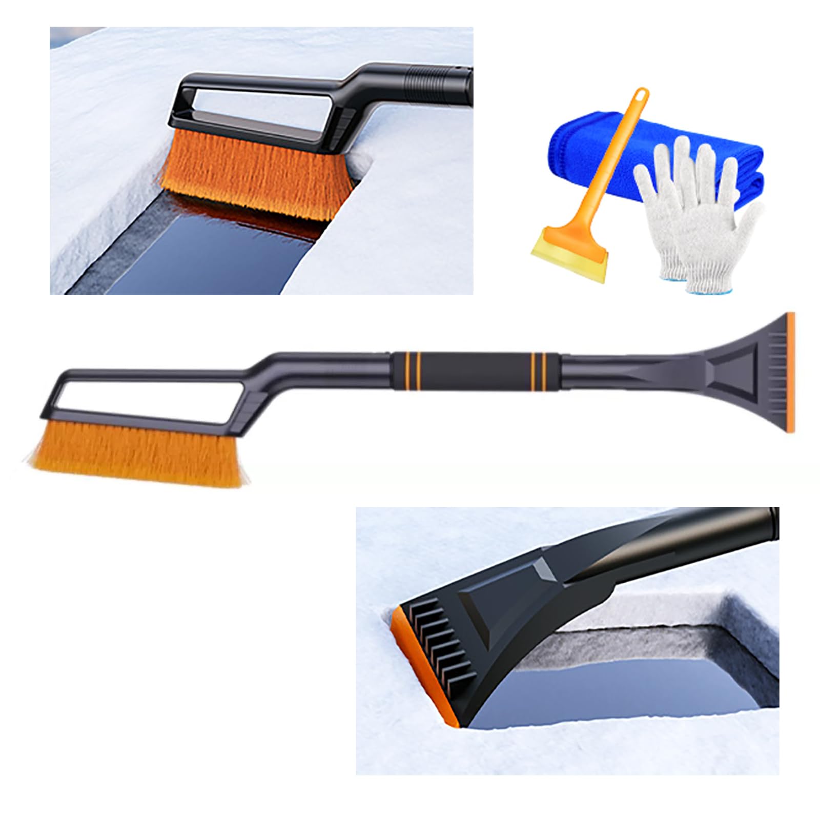 Cepillo de Nieve y rascador de Hielo para Coche con Agarre ergonómico de Espuma, Cepillo de Nieve de 68 cm para Quitar la Nieve, Mango de Aluminio Extensible, Pala de Nieve