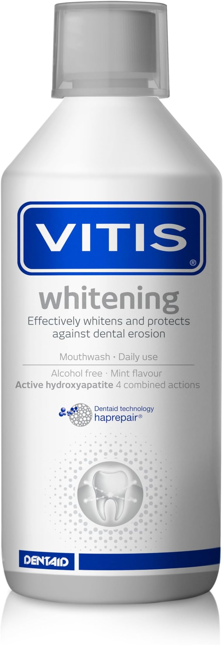 VITIS Whitening Mouthwash 500ml with Active Hydroxyapatite – Alcohol Free, Enamel Repair & Protection, Anti-Stain Whitening, Sensitive Teeth Care, Fluoride Mouthwash, Daily Use