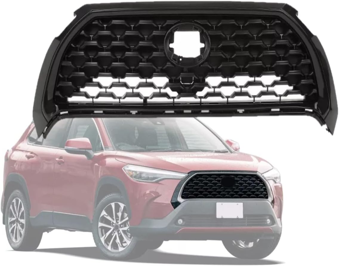 Glossy Black Front Grille Compatible With Toyota Corolla Cross L LE 2022-2024 (Not For XLE Models) Upper Hood Grill Insert Aftermarket Plastic Grille