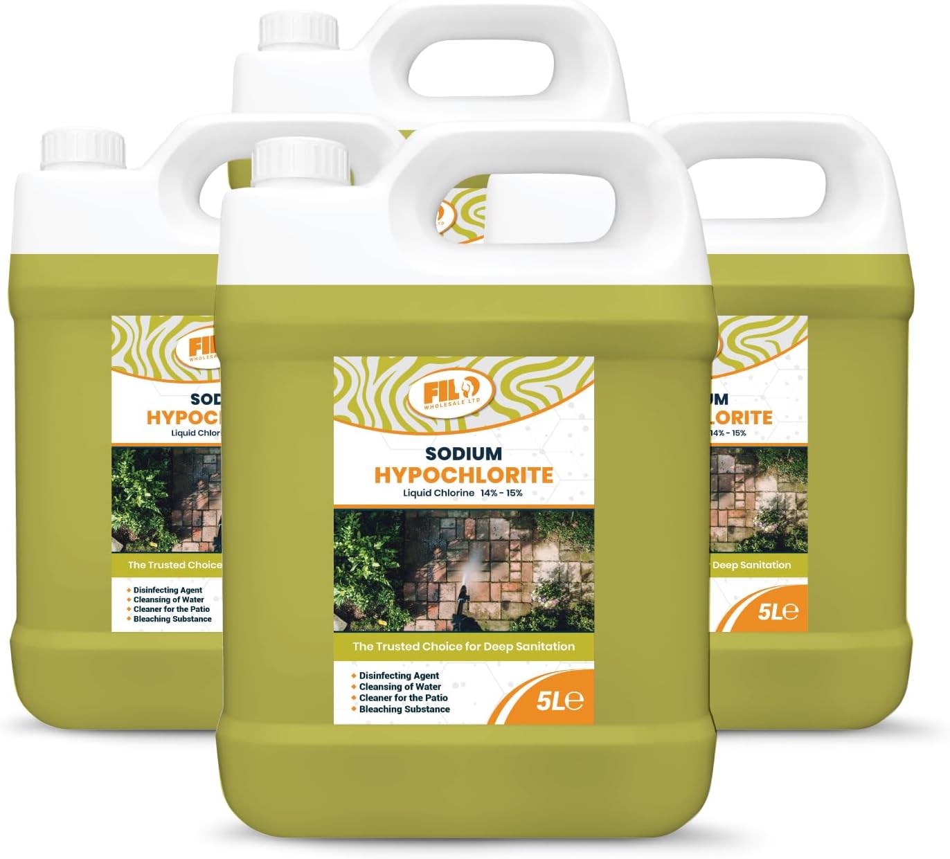 FILO Sodium Hypochlorite Patio Cleaner 4x5L – Brick Cleaner for Patios, Driveways & Outdoor Surfaces, Professional Strength Cleaning Solution for Routine Exterior Maintenance.