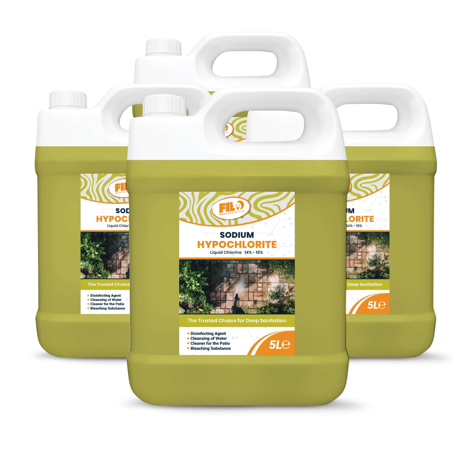 Sodium Hypochlorite Patio Cleaner 4x5L – Brick Cleaner for Patios, Driveways & Outdoor Surfaces, Professional Strength Cleaning Solution for Routine Exterior Maintenance.