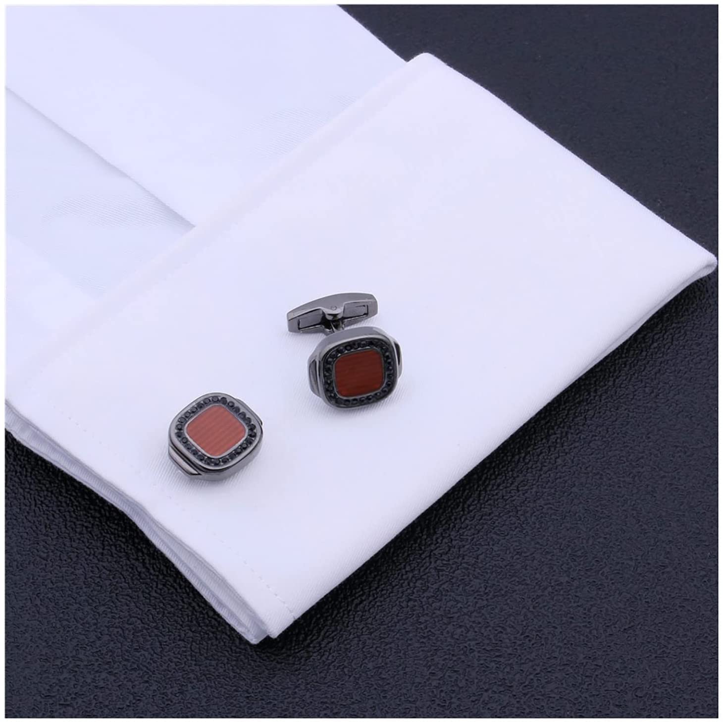 Gemelli da Uomo Polsini Stile Elegante Gemelli Classici 17 * 14mm Gemelli da Camicia Gemelli da Uomo in Cristallo Oro Rosa con Bottoni Barbage Business Gemelli (Color : Black) (Red A)