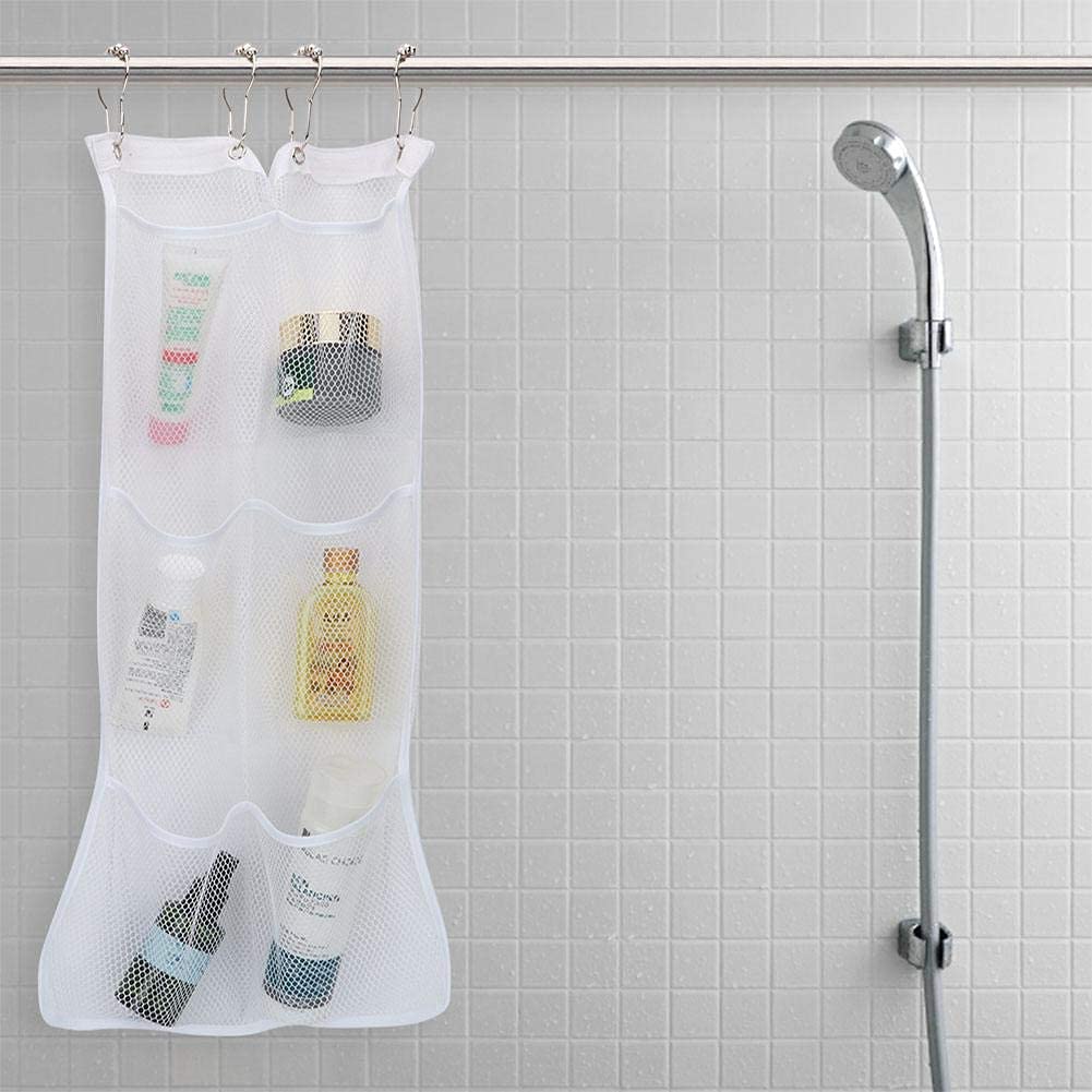 Hanging Mesh Bath Quick Dry Hanging Caddy Bath Organizer Hang on Shower Curtain Mesh Shower Caddy Space Saver