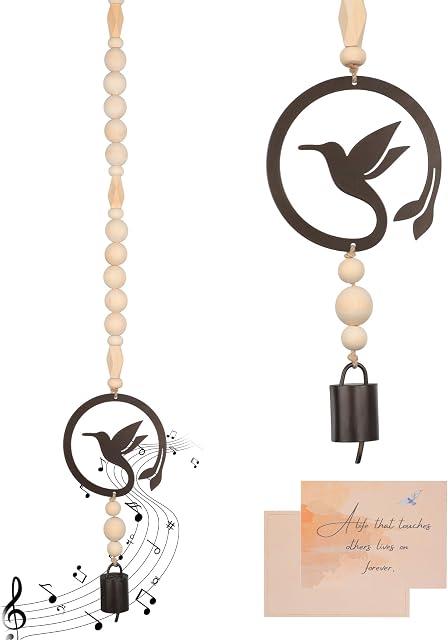 Chimes de vent de colibri pour la perte d'un amour, Sympathie commémorative unique Windchime Deuil Bell Ornament Cadeau pour Mère Perdue Père Amis Femmes, Boho Home Decor for Window Porch