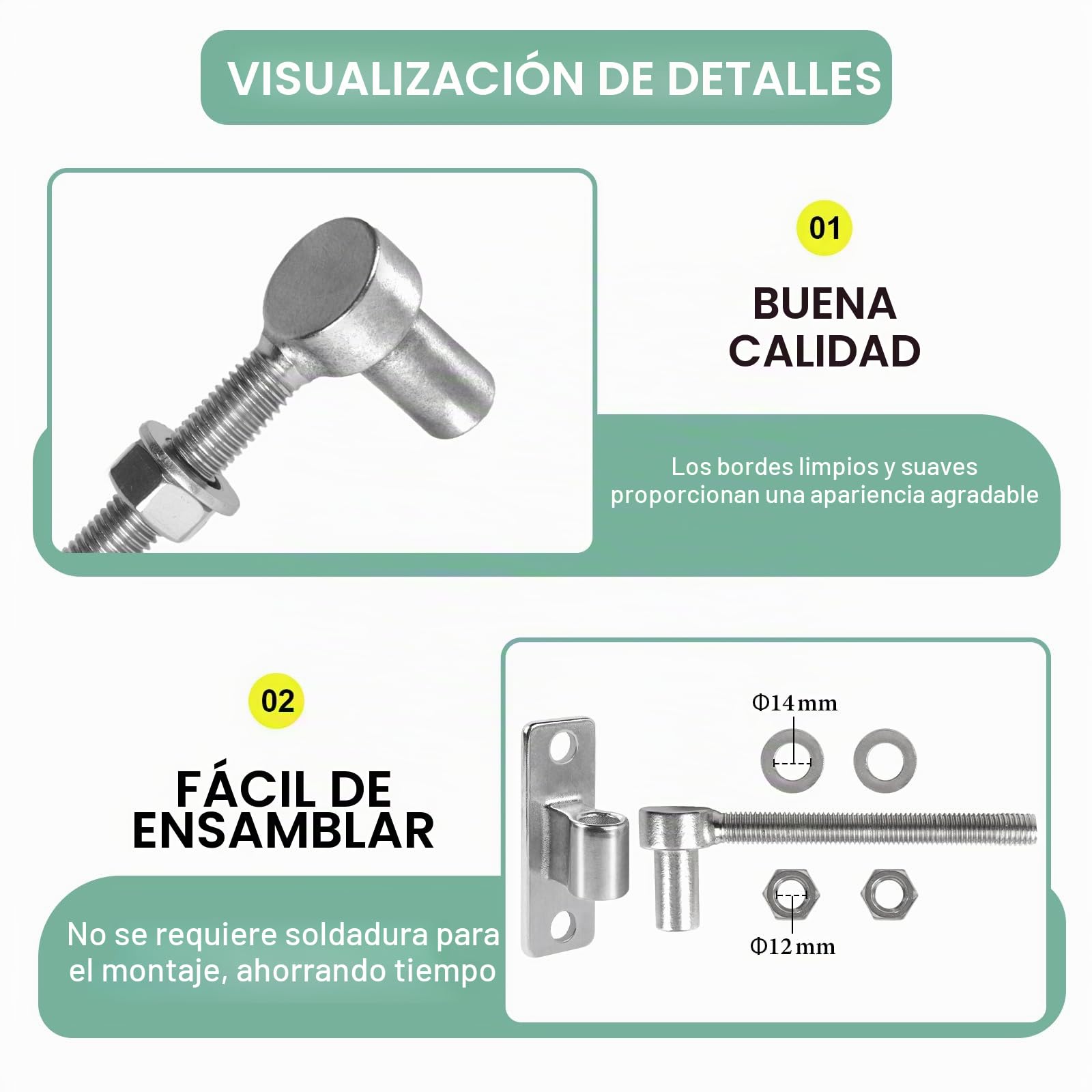 Juego de 6 bisagras para puerta M12-15cm perno J, Bisagras resistentes puertas de jardín ajustable con 6 bisagras verticales para puertas de granja, cercas de madera y cercas metálicas