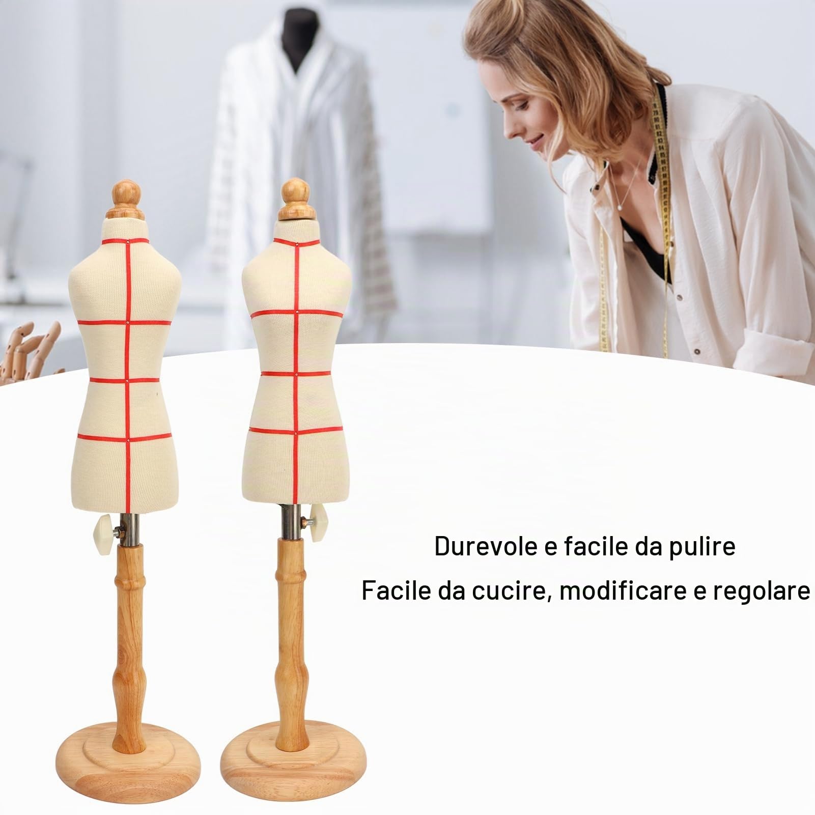 Torso di Manichino da , Manichino da Sarta Regolabile in Altezza con Braccia in Legno e Supporto per Cucire, Esposizione (Tipo 2)