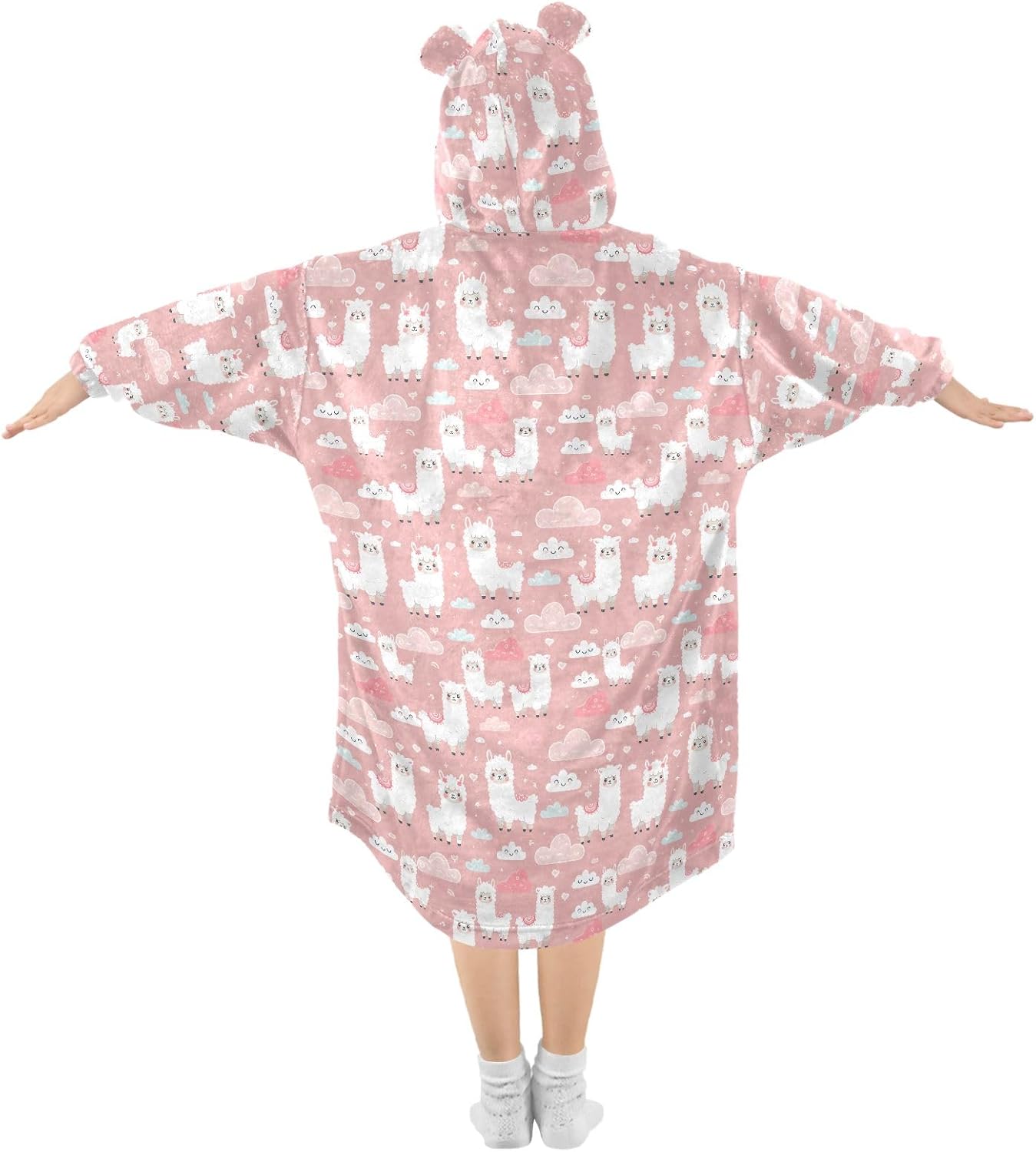 Funny Llama Wearable Blankets for Kids, Soft Warm Cozy Blanket Hoodie for Boys Girls with Pocket