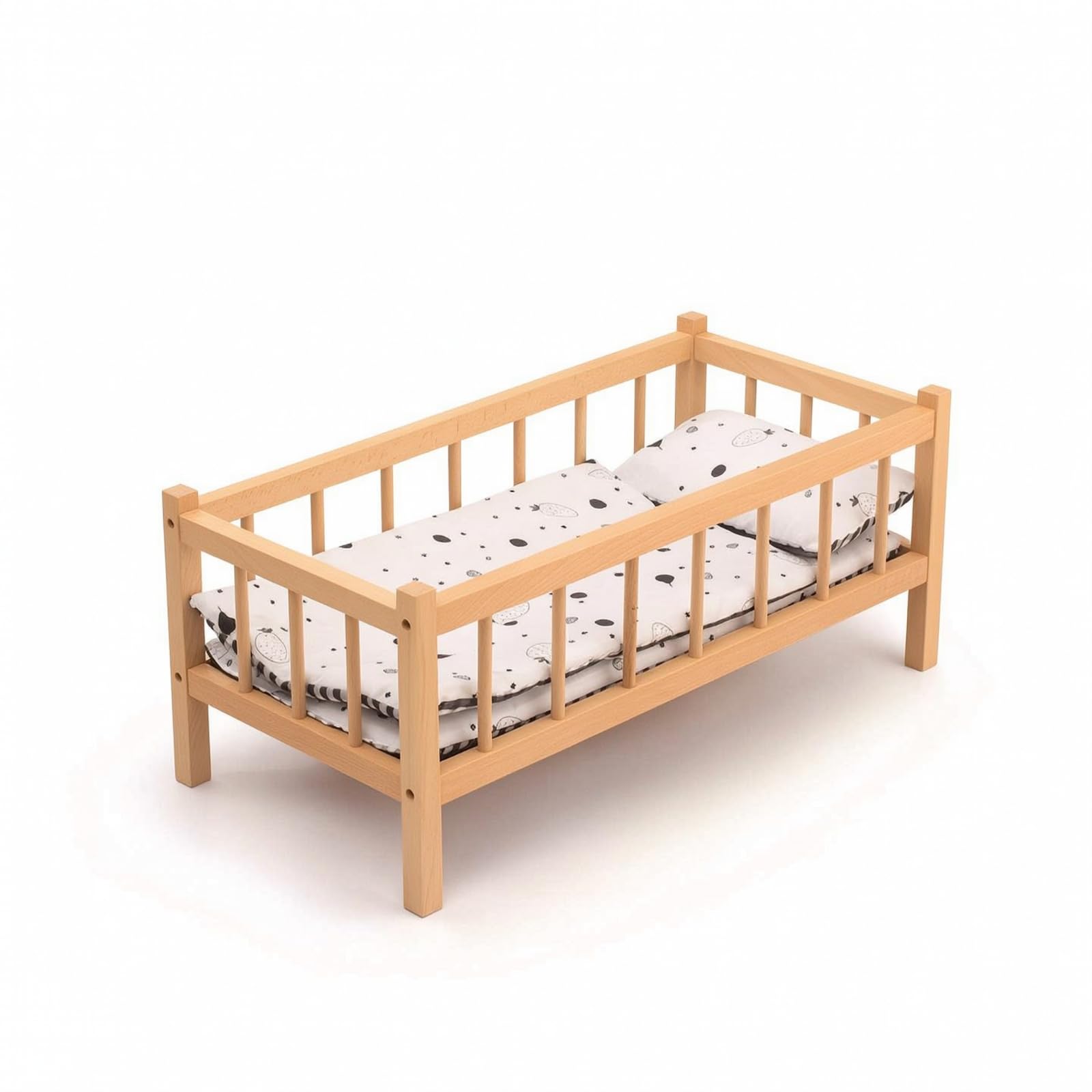 Letto per Bambole Culla Lettino Mini Letto in Legno di Faggio con Verticali E Cornice Rettangolare per Gioco di Ruolo Educativo Adatto a Cameretta Asilo Regalo Bambini
