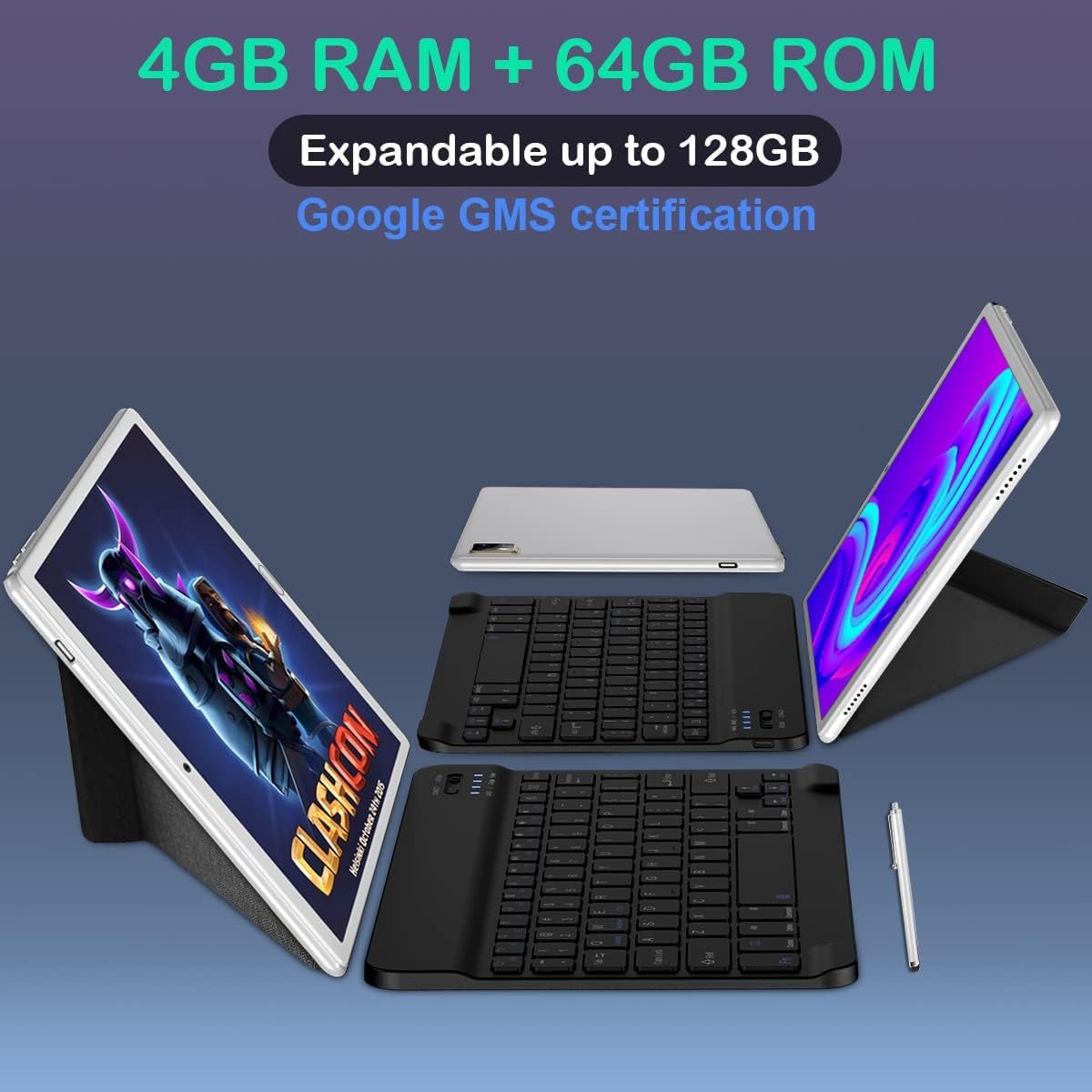 Android 11 Tablet 10 Inch, 2023 Tablets with Keyboard, 2 in 1 Tablet Support Dual Band 5+2.4Ghz WiFi, 64GB ROM 4GB RAM, 6000mAh Battery, Dual Camera 13MP+5MP, Micro SD Card Support, Computer Tablets