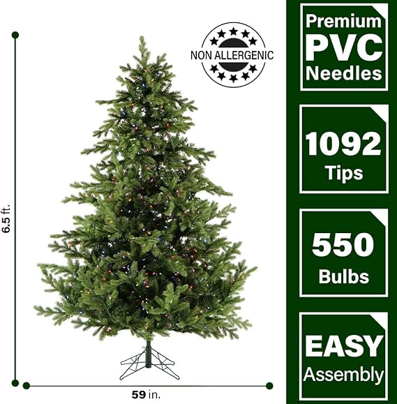 Fraser Hill Farm 6.5-Ft. Foxtail Pine Artificial Christmas Tree with Dual Multicolor & Warm White LED Lights and Stand, Prelit Foldable Fake Tree with Realistic Foliage for Home Decoration