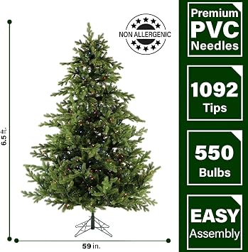 Fraser Hill Farm 6.5-Ft. Foxtail Pine Artificial Christmas Tree with Dual Multicolor & Warm White LED Lights and Stand, Prelit Foldable Fake Tree with Realistic Foliage for Home Decoration