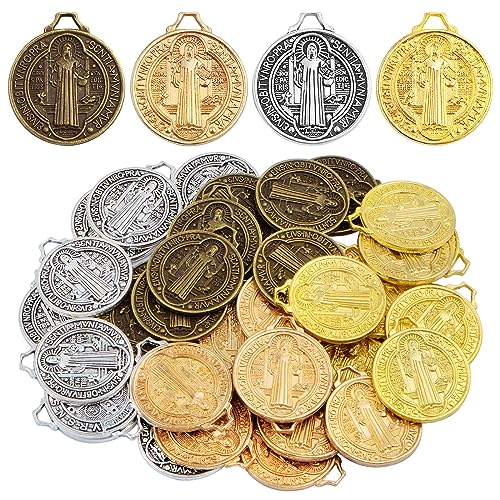 JMKTOOL 40 Pieces Round Jesus Cross Saint Benedict Medal Charms