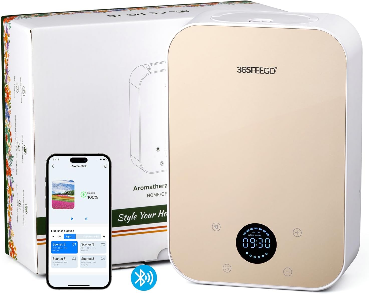 Waterless Oil Diffuser - Pure Essential Oil Diffuser with App Control - 150ml/1700 Sq.Ft. Coverage for Effective Aromatherapy in Home/Office/Hotel (White Gold)