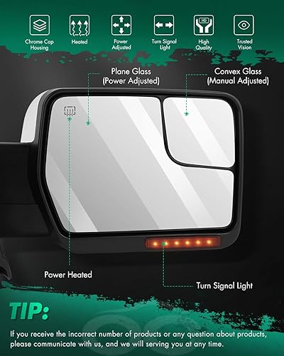 Miniatura 2 de SCITOO - Espejos retrovisores laterales eléctricos para camioneta Ford F-150 modelos 2004 a 2014, con calefacción y direccionales